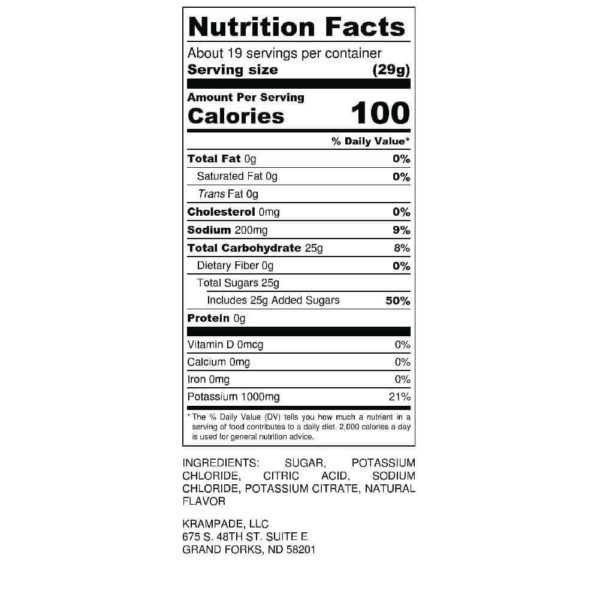 Krampade 1K Nutrition Label High Potassium
