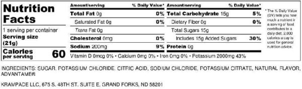 Nutrition information for Krampade 2K reduced sugar single serving