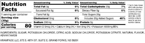 Nutrition information for Krampade 4K reduced sugar single serving