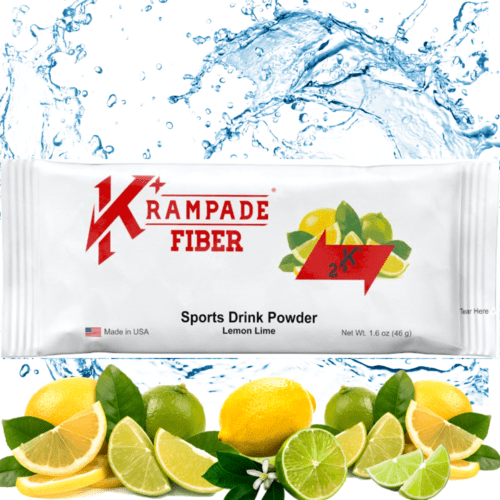 Krampade Fiber in convenient single serving packets contains 9g prebiotic soluble fiber for enhanced probiotic gut health and satiety plus 2000mg potassium, 50mg magnesium, and 50mg sodium for relief of menstrual cramps, nighttime leg cramps, athletic cramps plus enhanced athletic performance, endurance, recovery, and optimized hydration