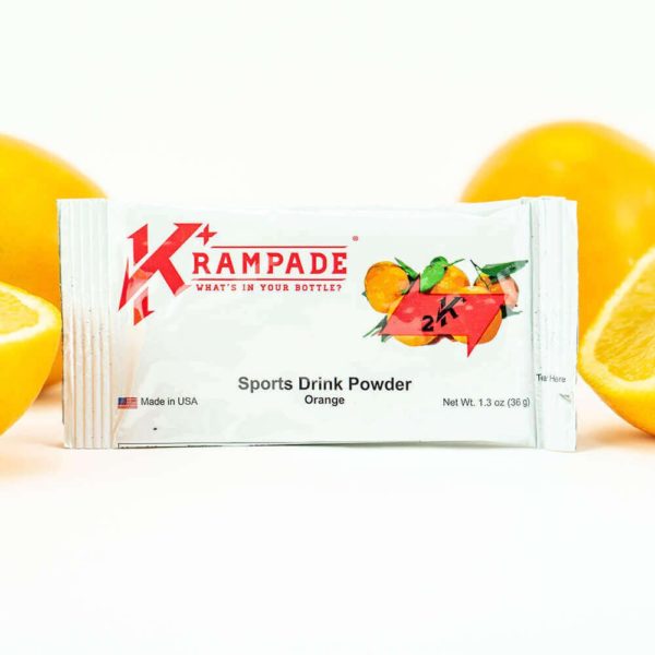 Krampade Original 2K orange flavor, single serving packet, 2000 mg of potassium per serving, designed for athletes as an alternative sports drink to traditional sports drinks