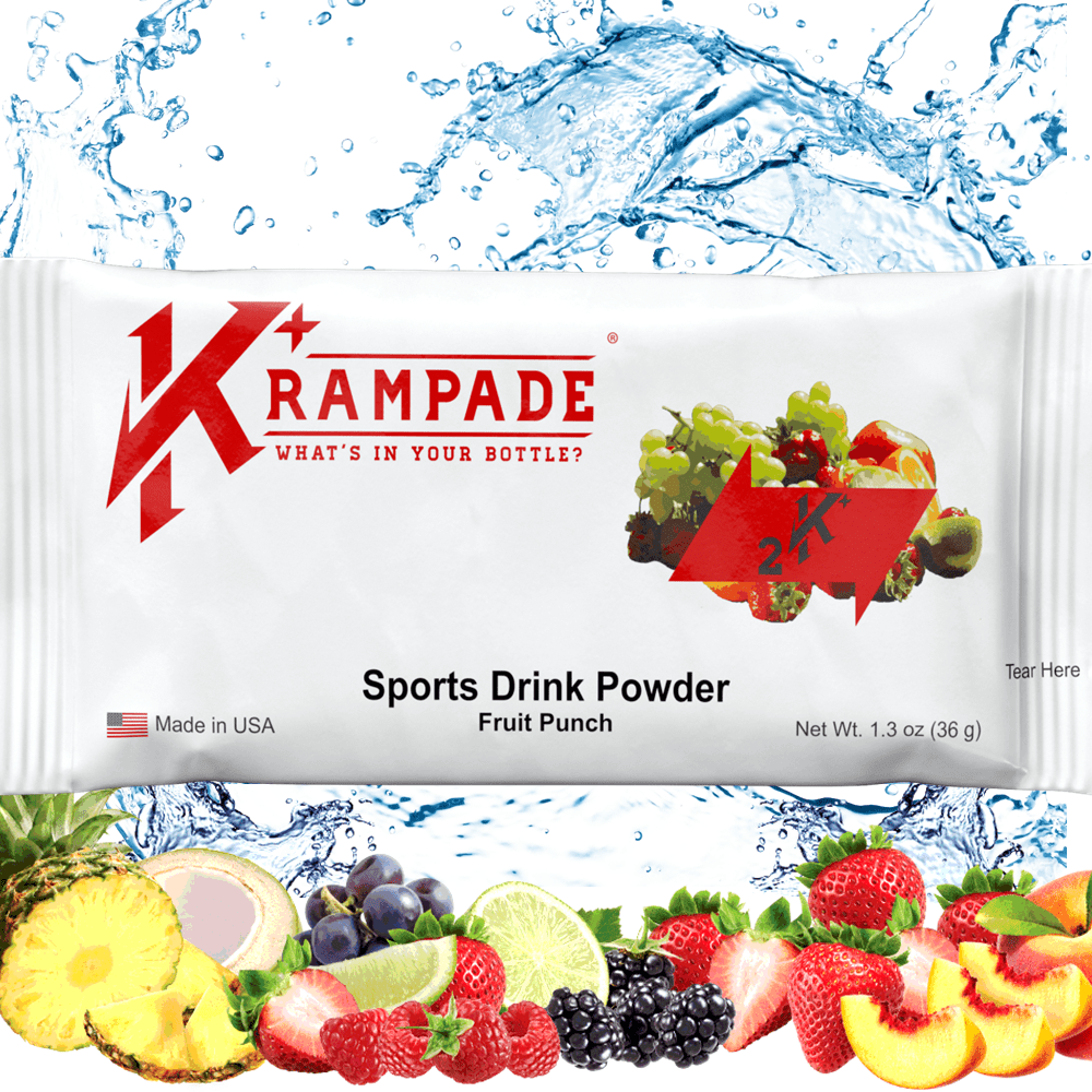 Kramapde 2K Fruit Punch contains 2000mg potassium and 200mg sodium. The potassium powered electrolytes prevent cramps including menstrual cramps, nighttime leg cramps, charlie horses, and athletic cramps. Plus enhance athletic performance, longer endurance, faster recovery, and optimize hydration.