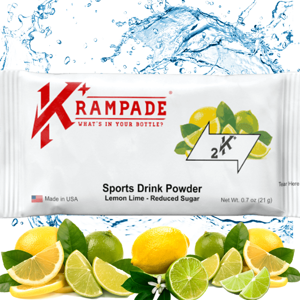 Krampade Original 2K Lemon Lime Reduced Sugar contains 2000mg potassium and 200mg sodium. The unique potassium powered electrolytes provide cramp relief from menstrual cramps, nighttime leg cramps, charlie horses, and athletic cramps. Plus, enhanced athletic performance you can feel including longer endurance and faster recovery all while optimizing hydration.